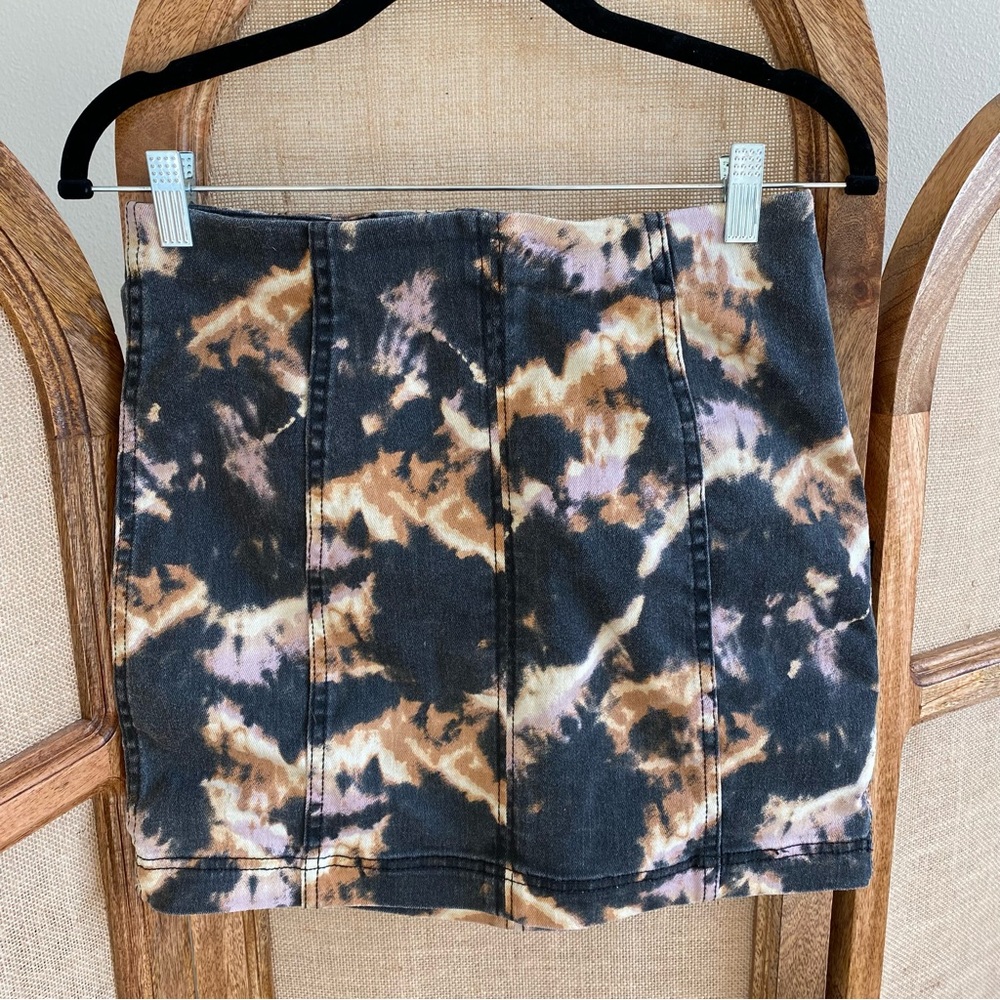 Free People Bleach Tie Dye Skirt / Black